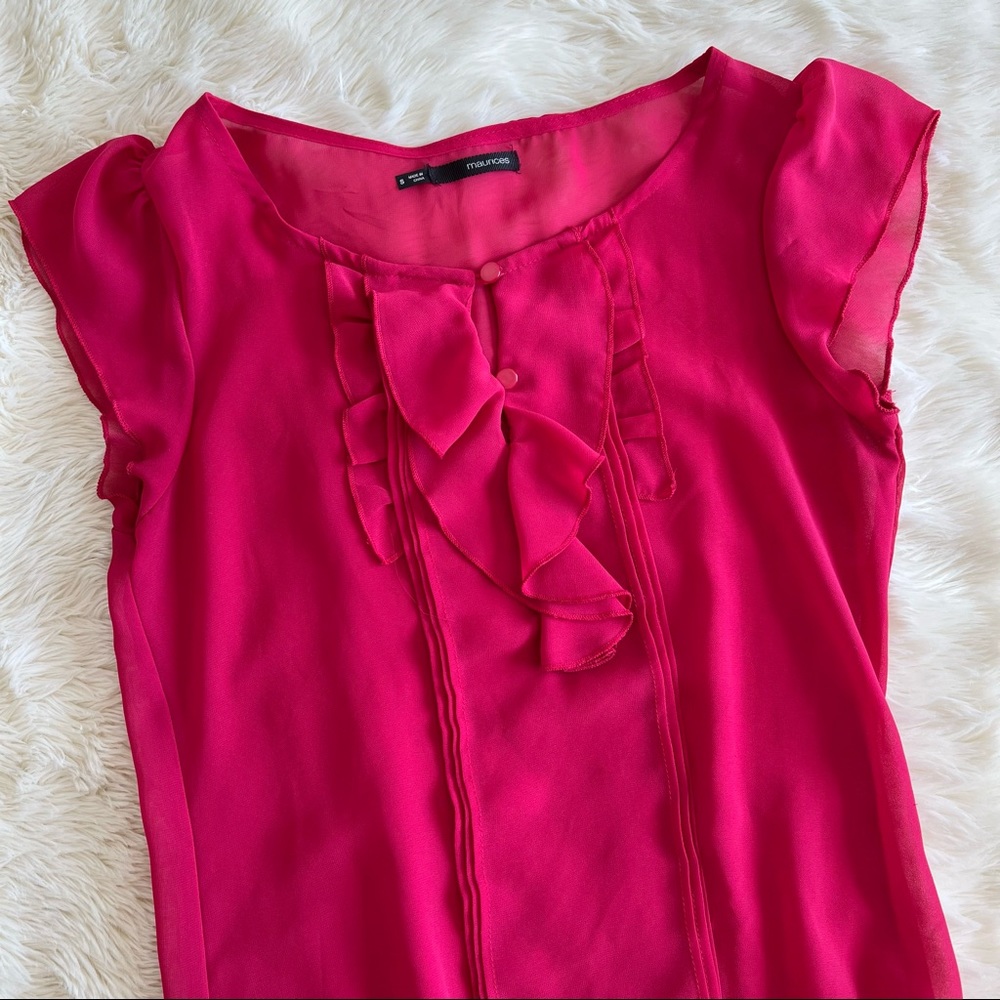 Hot Pink Ruffle Cap Sleeve Work Blouse Shell